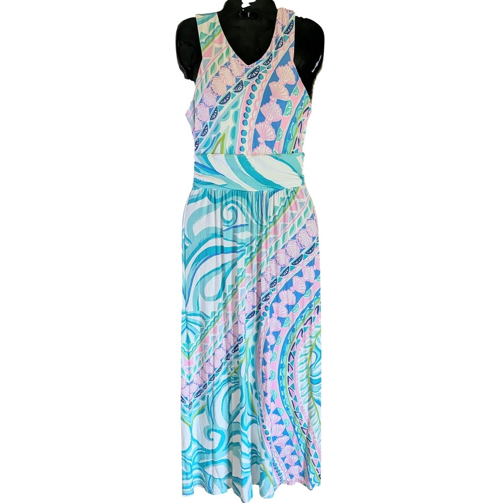 Lilly Pulitzer Maxi Dress S Coastal Resort Tropical Shell Marco Maxi Coco Island